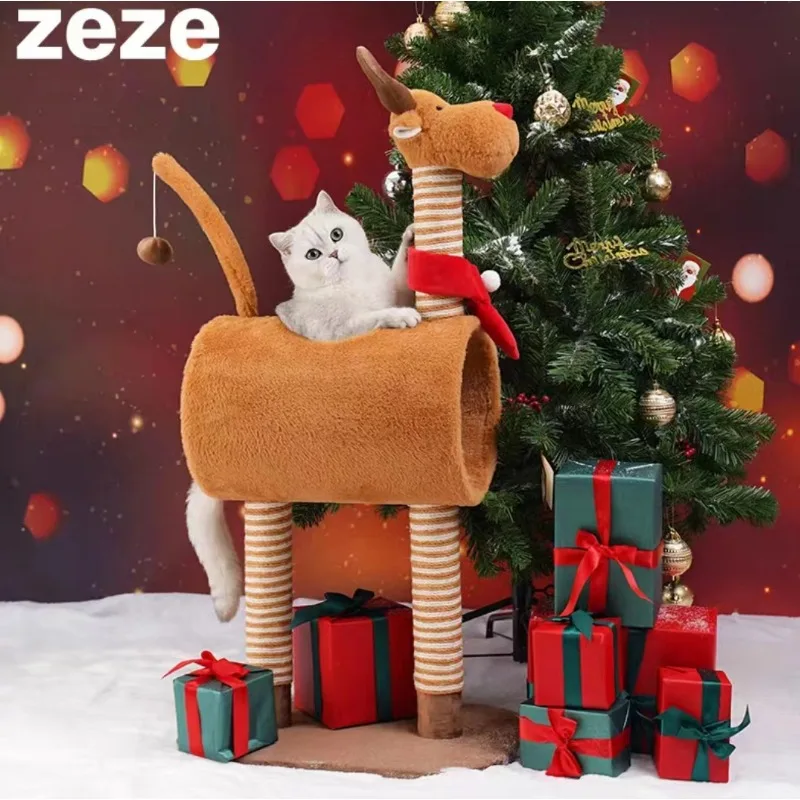 Zeze Christmas Little Train Cat Crawl Frame Cat Nest All Seasons Universal Cat Scratch Pillar Toy Winter warm