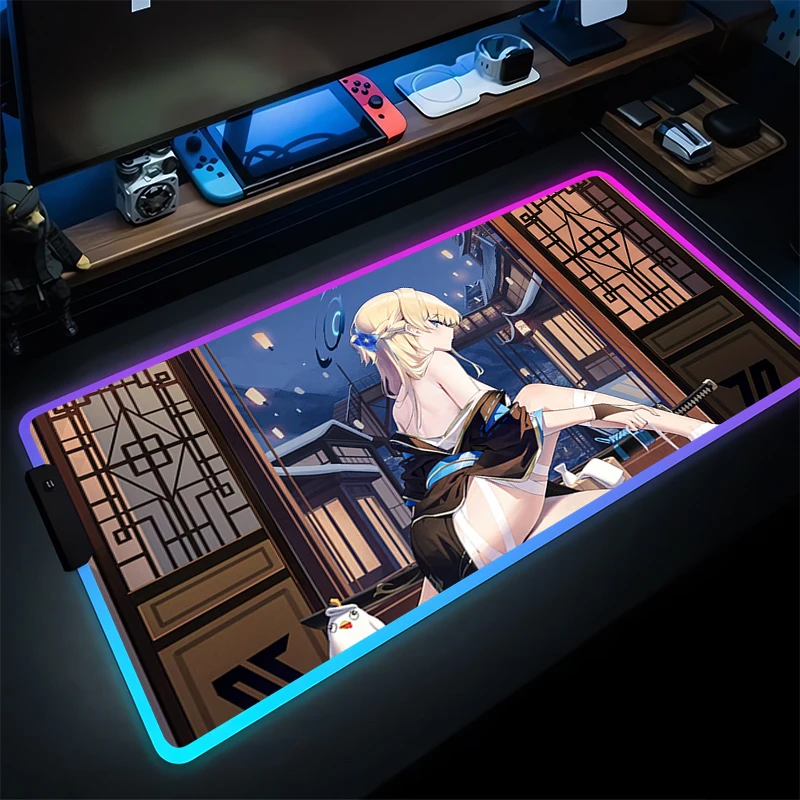 RGB Mouse Pad Komputer Gamer Anime Girl Mousepad Biru Arsip Asuma Toki Keyboard Pad LED Karet Alam Gaming Meja Mouse Mat