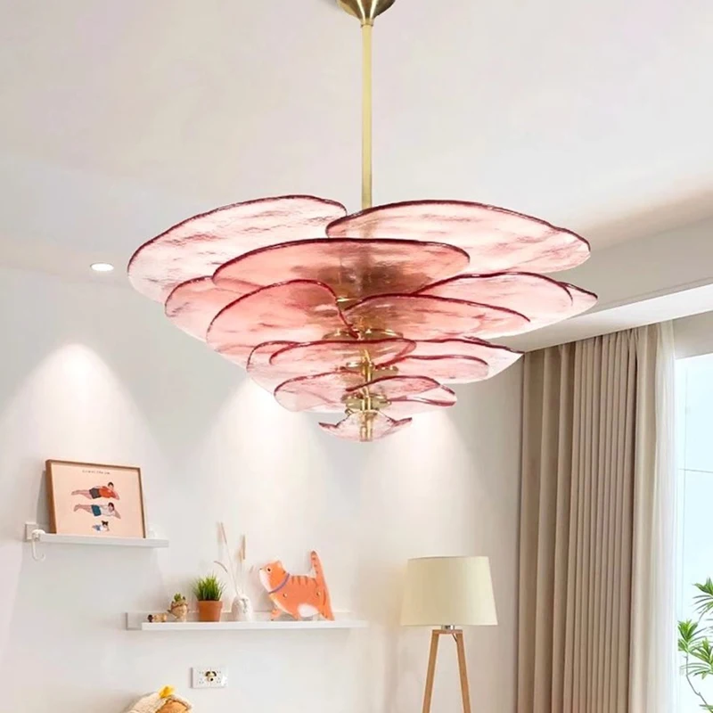 

AiPaiTe Modern Flower Shape Pink / Dark Green / Amber / Translucent Shade Chandelier for Living Room and Bedroom Room Decoration