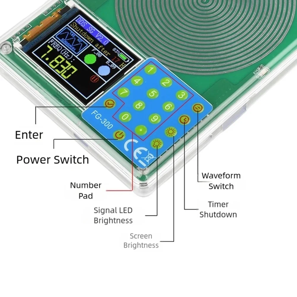 

1PCS 0.01Hz~200kHz 1.8 Inch Adjustable Sine Color Screen For Schumann Wave Pulse Generator With USB-C Power Tool Parts