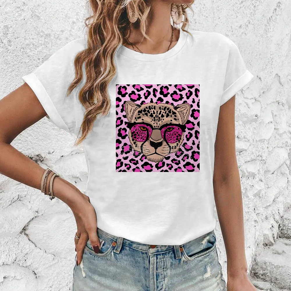 Trendy And Cool Design Panther Printed Women\'s Simple Short Sleeved T-shirt 2024 Young And Comfortable Summer O-neck Casual Top