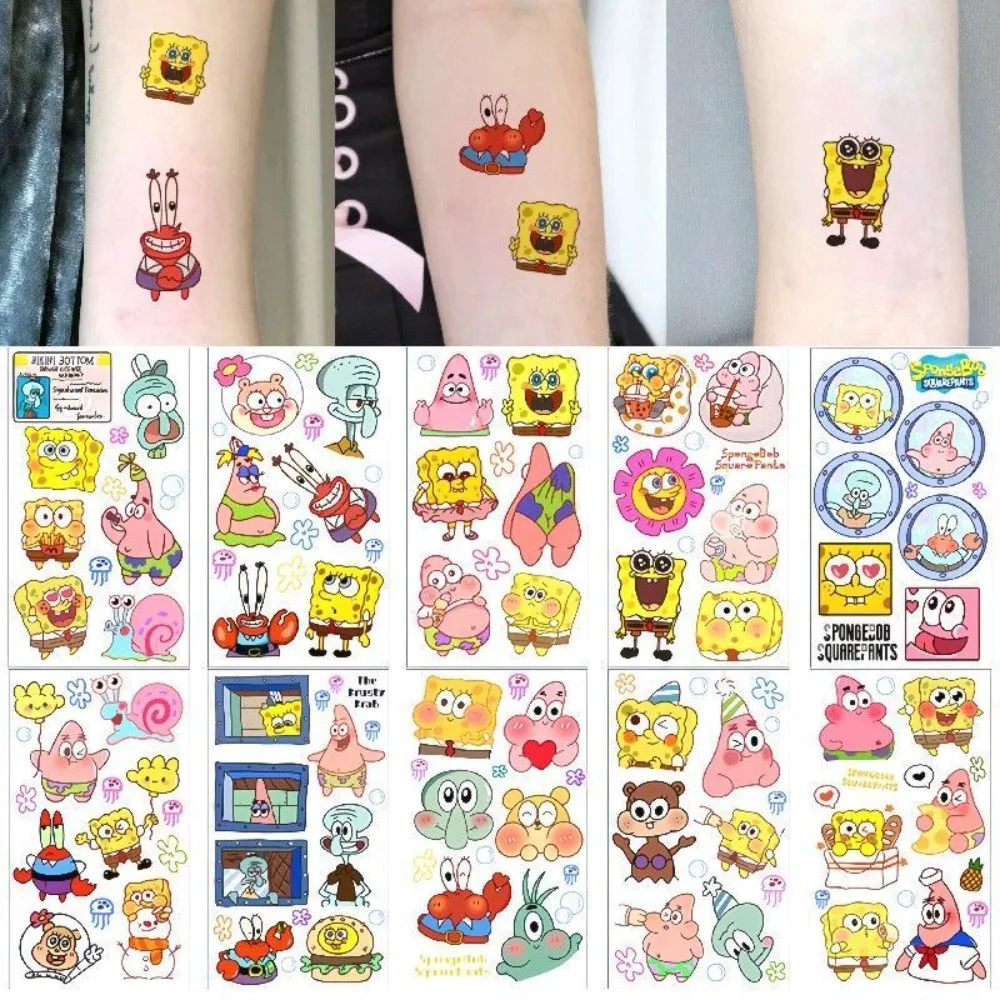 Cute SpongeBob & Patrick Tattoo Stickers, Fresh Ins Style Arm Decor, Anime Gift