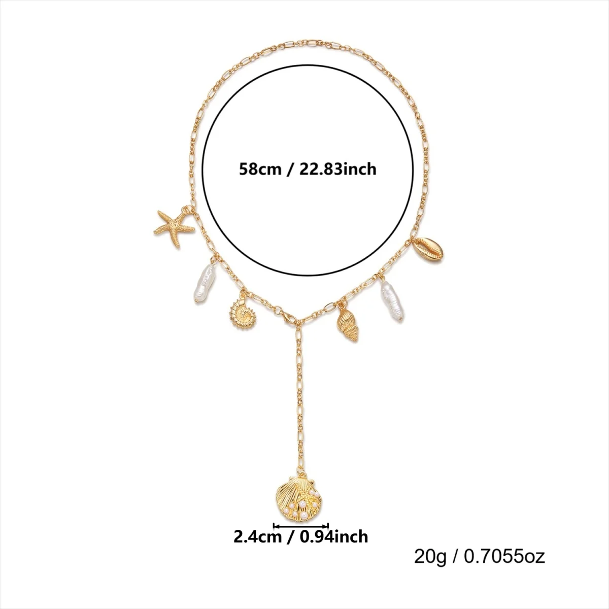 Sommerliche Muschel-Seestern-Imitationsperlen-Quasten-Anhänger-Halskette für Damen und Herren – Seepferdchen, Fisch, Muschel, Schildkröte, Delfin Choker-Schmuck – Detail 33