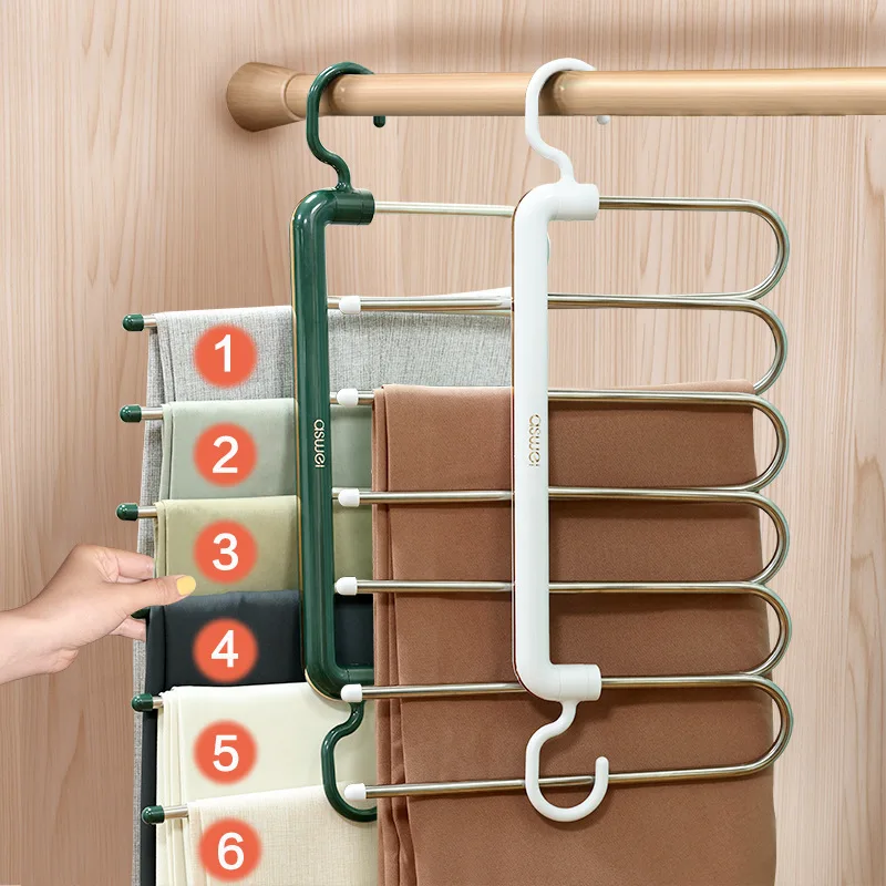 

6 Layer Clothing Storage Hangers ABS Stainless Steel Multi-hook Design to Save Space Pants Scarf Towel Folding Storage Hanger