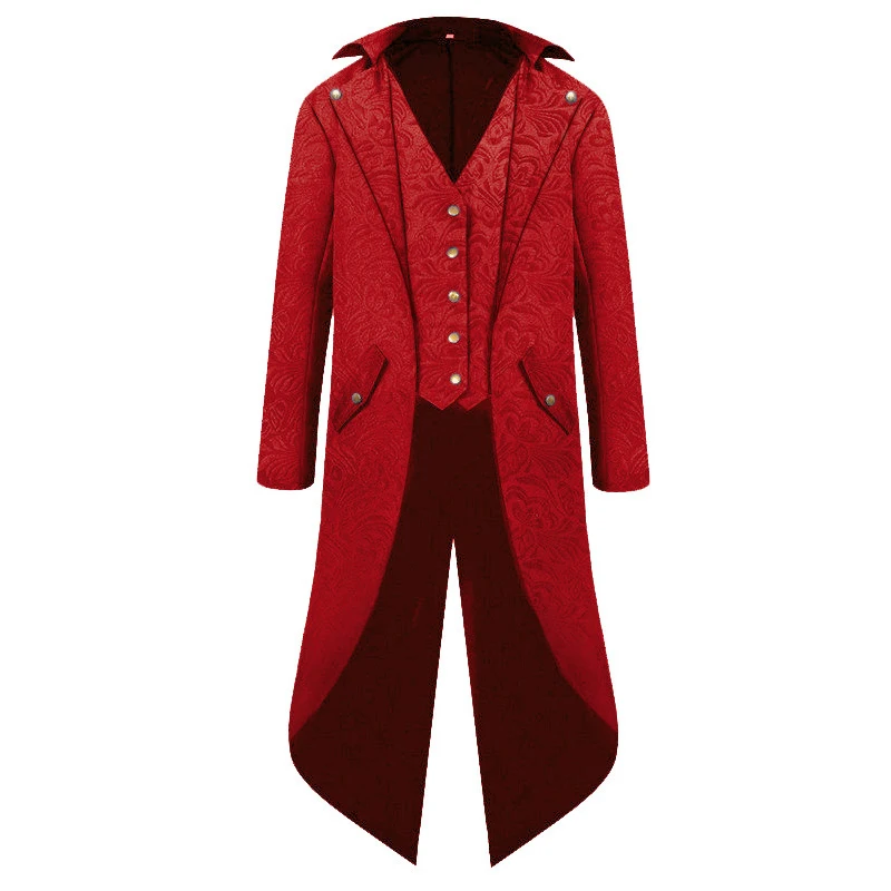 KIDWHXR Mid Length Suit Coats Man Gothic Steampunk Tailcoat Male Retro Single-breasted Stage Cosplay Men Swallow Uniform