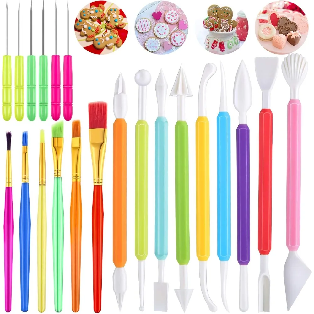 

21 Pieces Cookie Decorating Tools Set Include Cake Decoration Brushes Sugar Stir Needle Christmas Cookie Scriber Needles and Fon