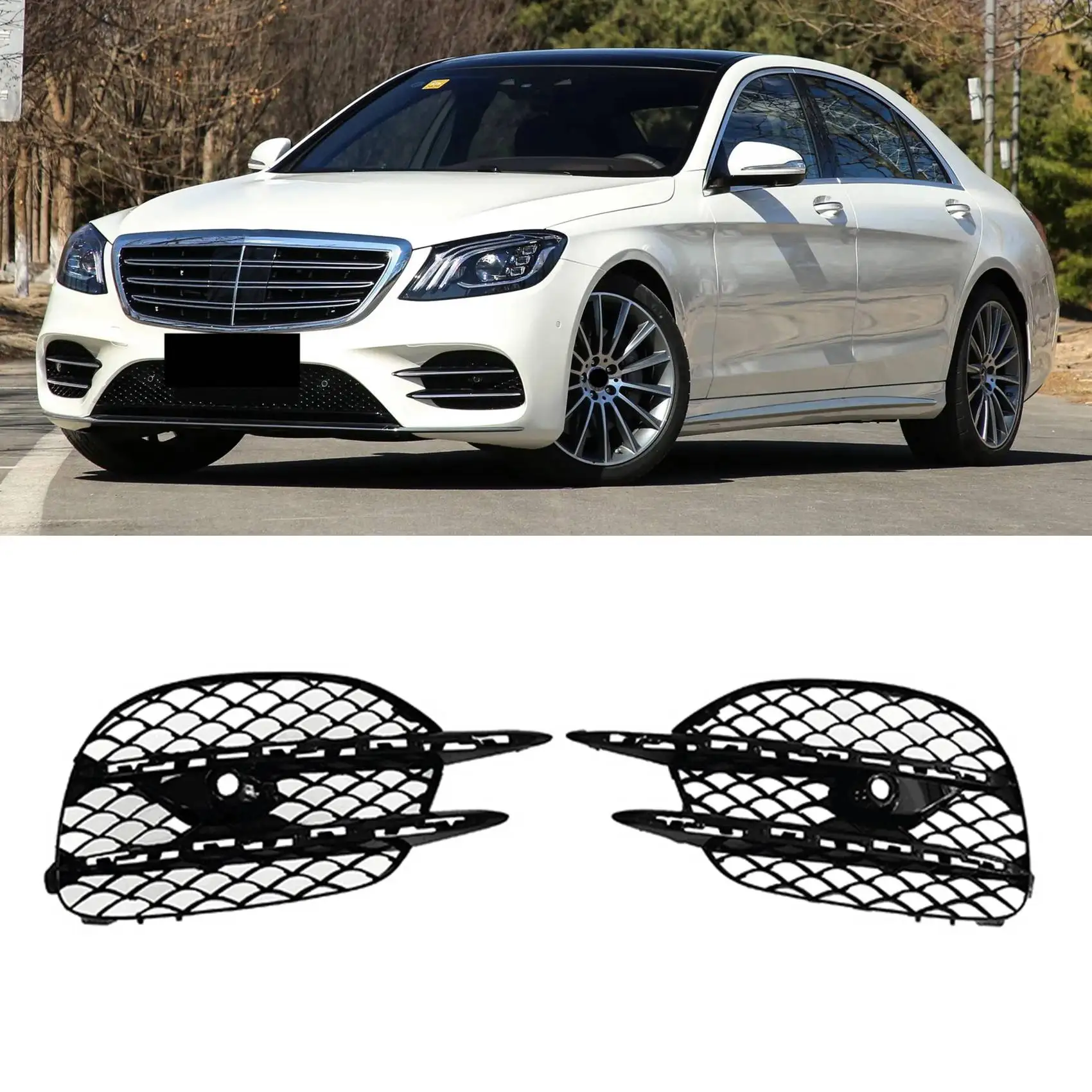 2228857200 Car Bumper Mesh Grill Grid Left Front Fog Light Cover Grille for Mercedes-Benz W222 S450 S500 S560 2018