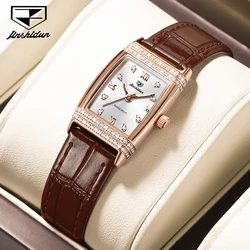 JSDUN Woman Watch Luxury Diamond Dial Comfortable Leather Watchband Fashion Square Rose Gold Quartz Wristwatches Montre Femme