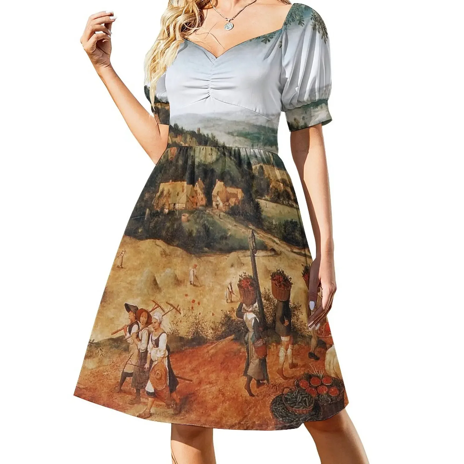 The Hay Harvest - Pieter Bruegel the Elder Short-Sleeved Dress dresses korean style dresses ladies 2025 summer