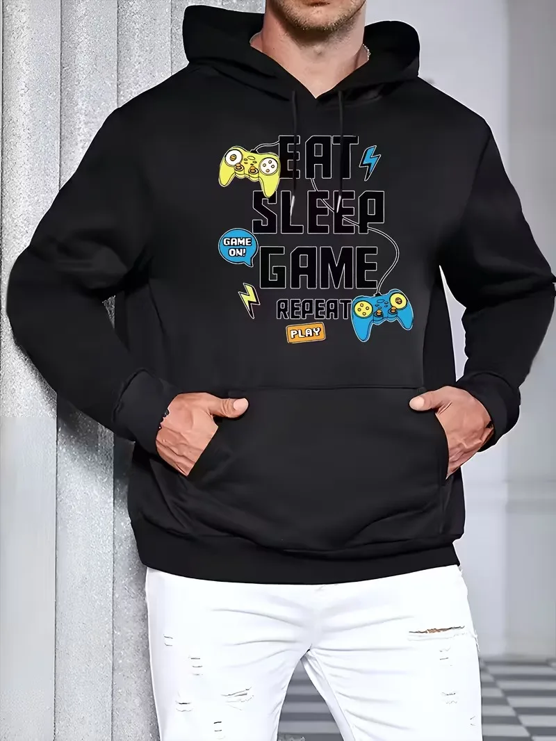 

Men's loose hooded sweatshirt 270g - Fun pattern print, Christmas and Valentine's Day designs.