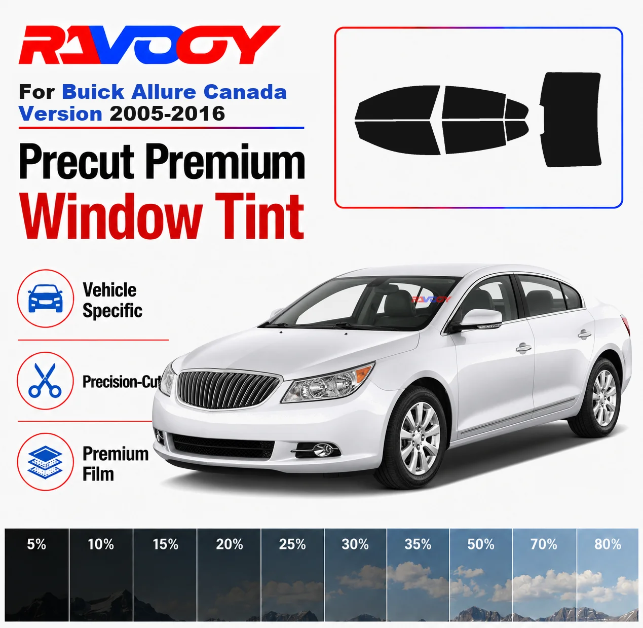 Premium Precut Window Tint Kit Front Rear Windows Rear Windshield For Buick Allure Canada Version 2005-2016 Nano Ceramic Film