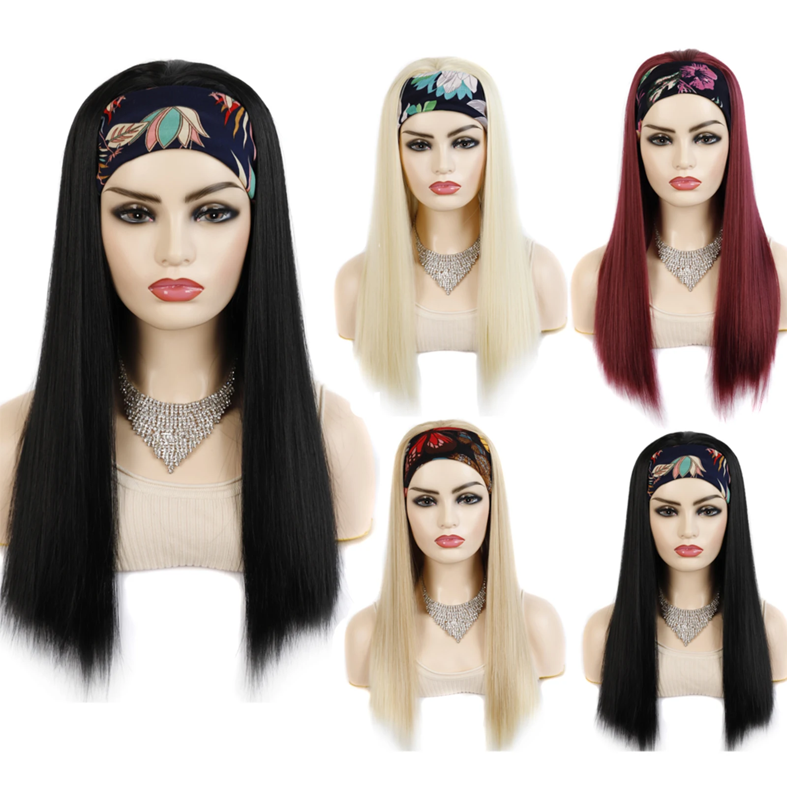 Zolin Synthetic Hair Wig With Headband Long Straight Hair Natural Looking Black Blonde Color Wigs For Women Daily Use