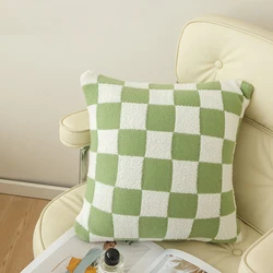 Checkerboard Plaid Plush Cushion Cover Knitted Car Sofa Throw Pillow Cover  Short Fleece Pillowcase Cushion for Sofa Bed Decor