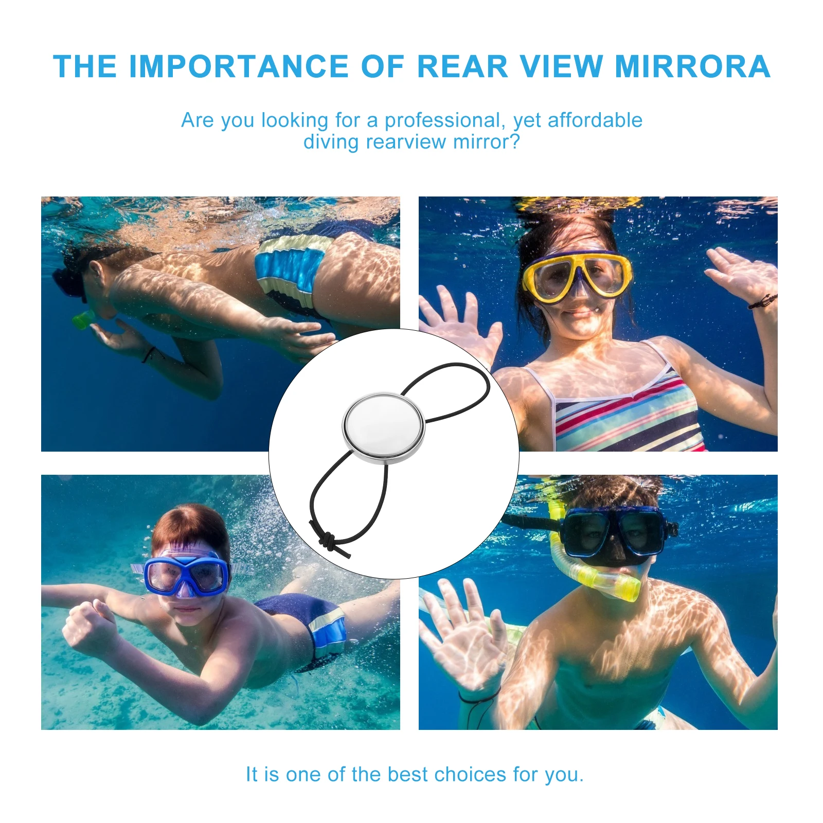 

Diving Mirror Boat Mirrors Rear View with Rope Webbing Keeper Reflector Gear Side Mount Bilateral Silver Rearview Dive