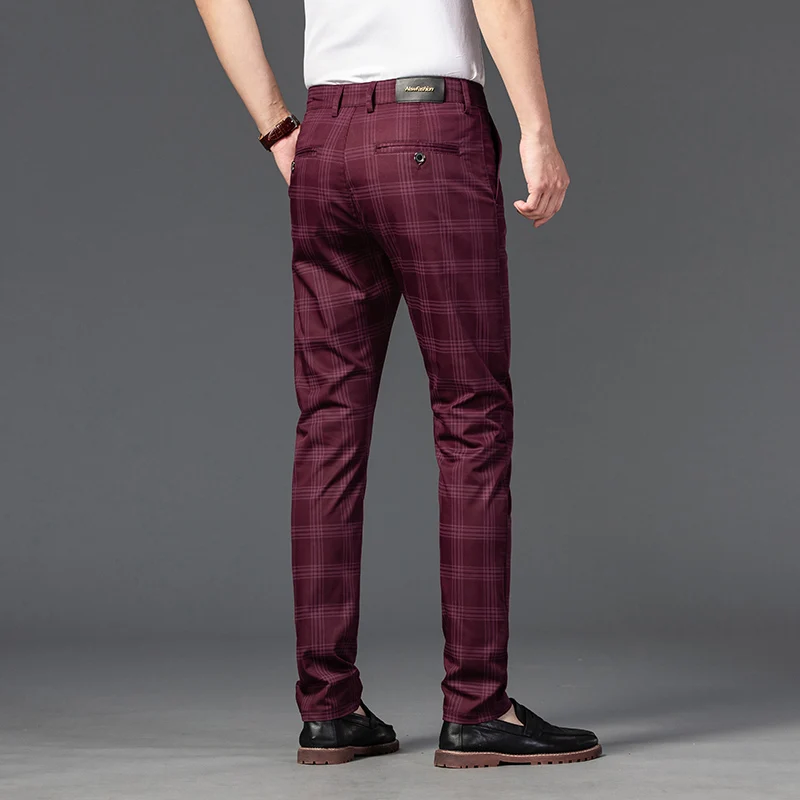Summer Ultra-thin Brand Men\'s Fashion Stripe Plaid Casual Pants Men High Quality Business Trousers Men\'s Slim Gray Straight Pant