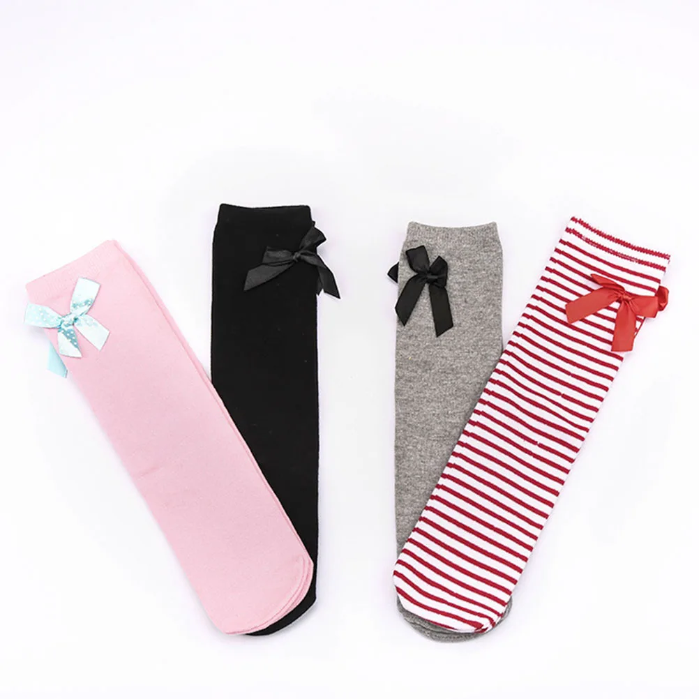 

1Pair Girls Kid High Socks Black 1-8 Years Thick Cotton Warm Over The Knee Bow Design Stretchy Comfortable for Skirt