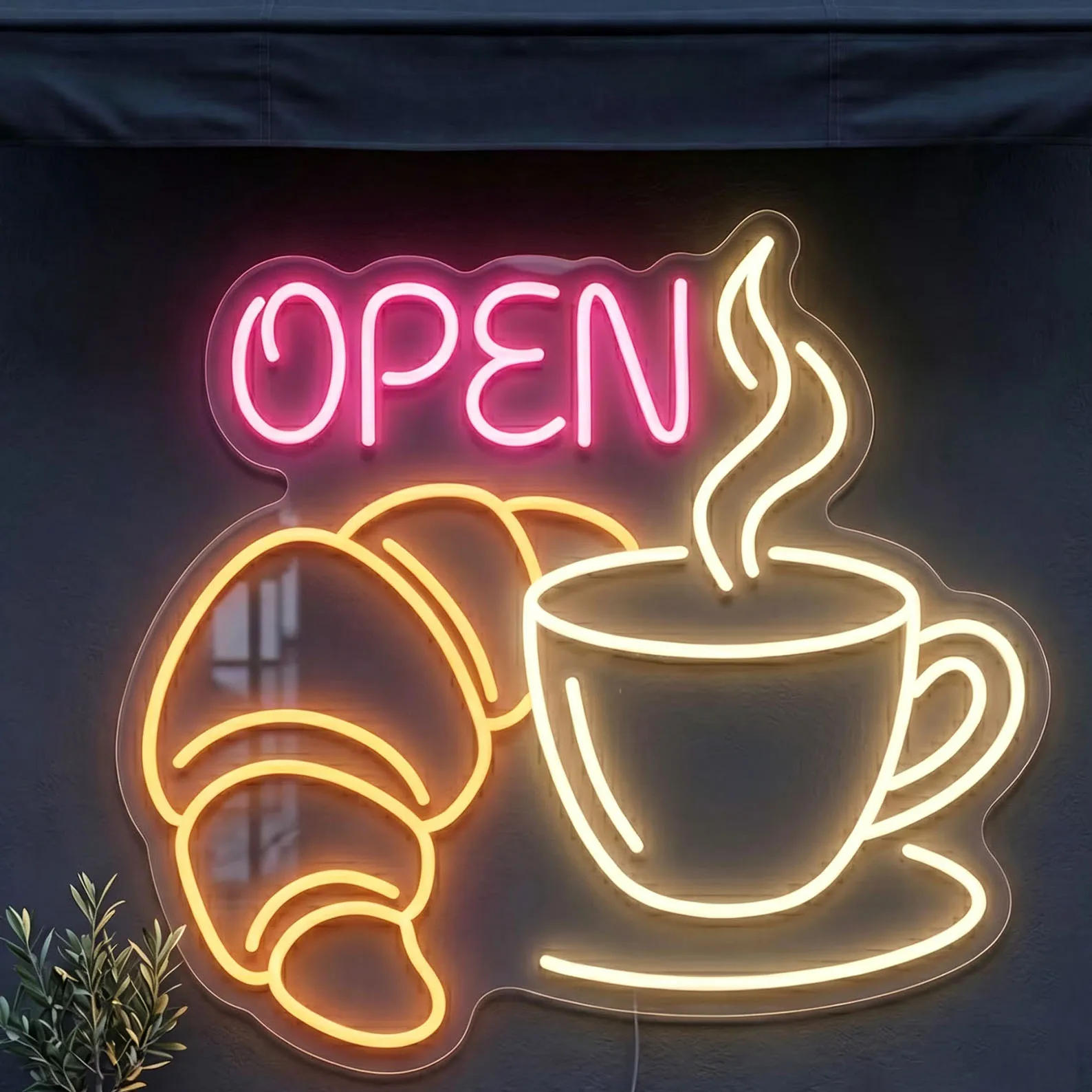 Coffee Croissant Neon Sign,Pastry Cafe LED Wall Art For Bakery Shop Decor,Coffee Lover Gifts,Open Sign,Business Owner Gift
