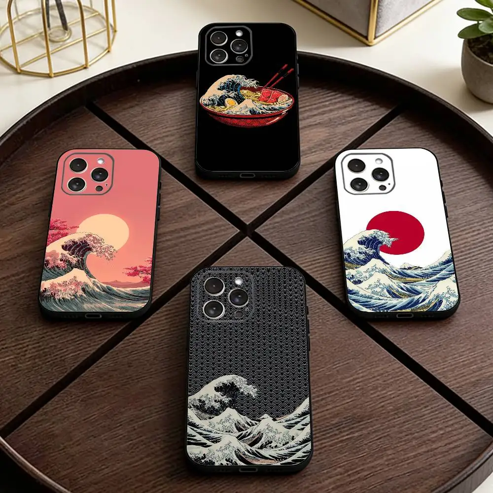 

Great Wave Off K-Kanagawa Phone Case For iPhone 17,16,15,14,13,12,11 Plus,Pro Max,XS,Soft Silicone Black Cover