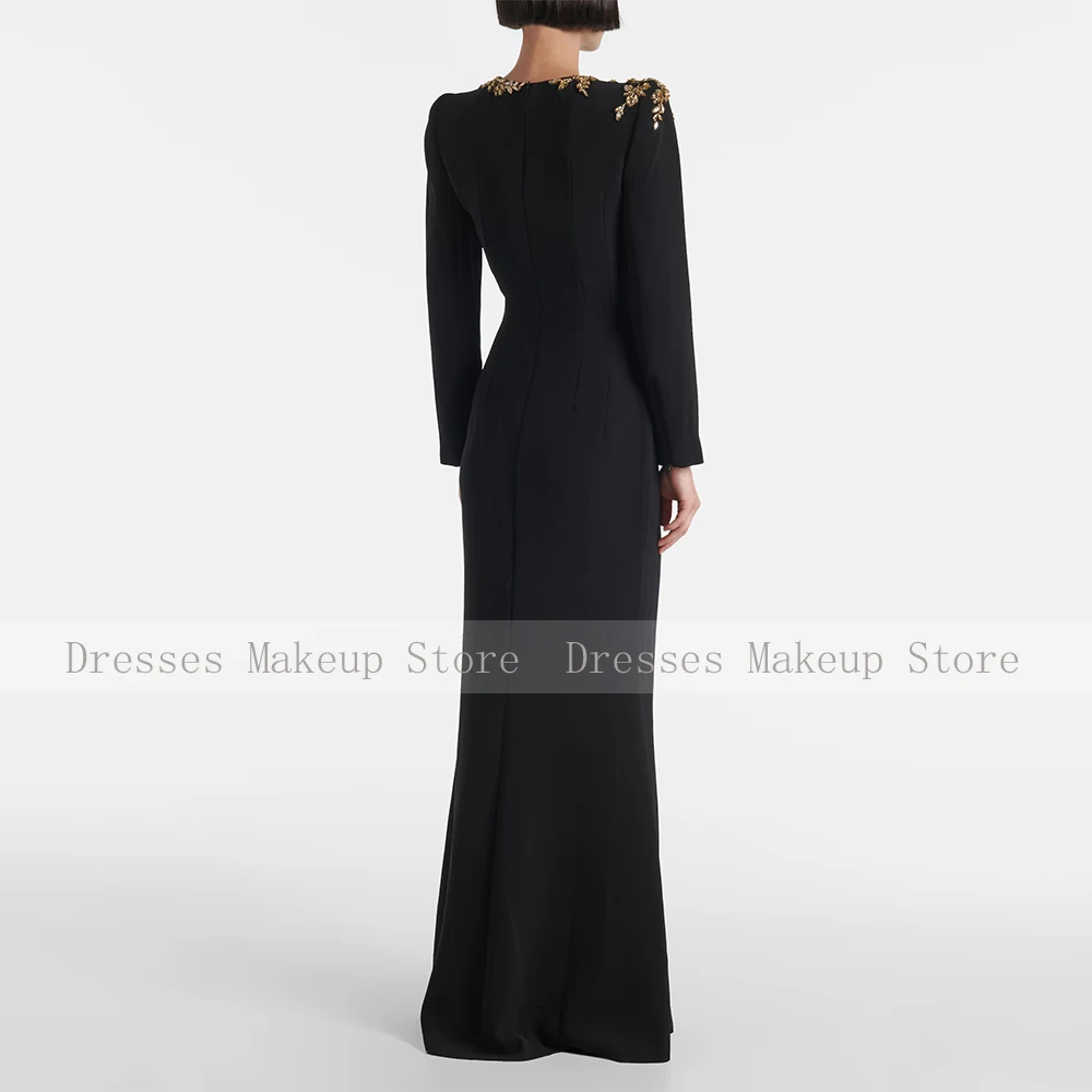 Luxury Mermaid Evening Dress Black Long Sleeves Crystals O Neck Evening Gowns for Women 2024 Trumpet Elegant Wedding Party Dress