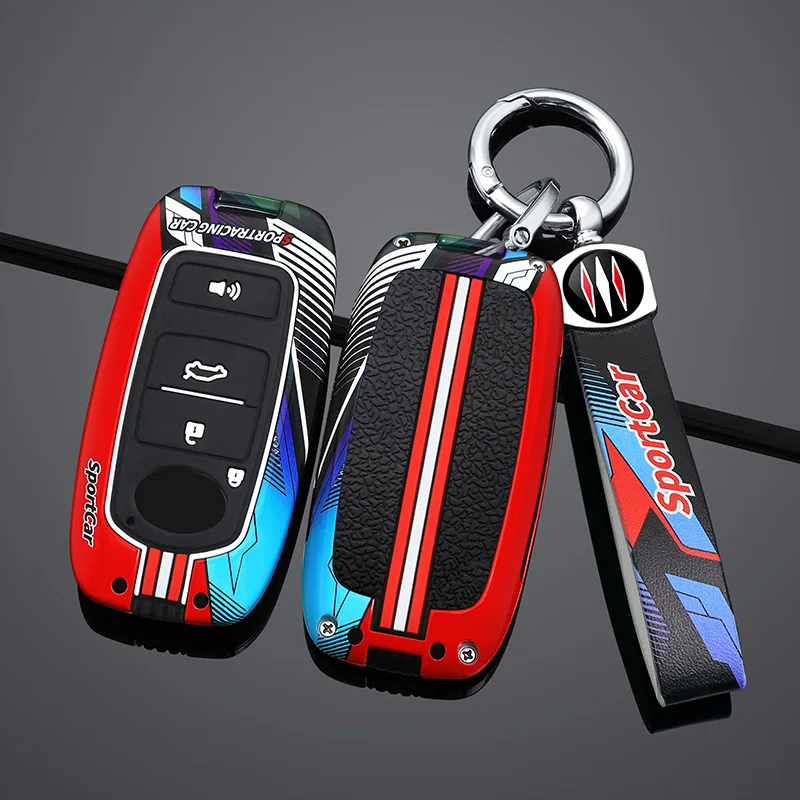 Car Case Cover Car Keychain Shell Rope Kit For Toyota J Model 2/3/4/5 Button Folding Key Sports Two-Color Style Car Accessories