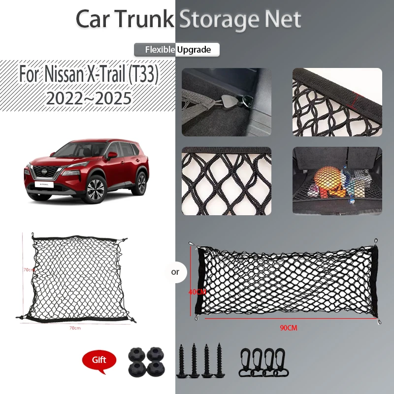 

Car Trunk Storage Net For Nissan X-Trail Rogue T33 2022~2025 Nylon Mesh Rear Trunk Organizer Elastic String Bags Car Accessories