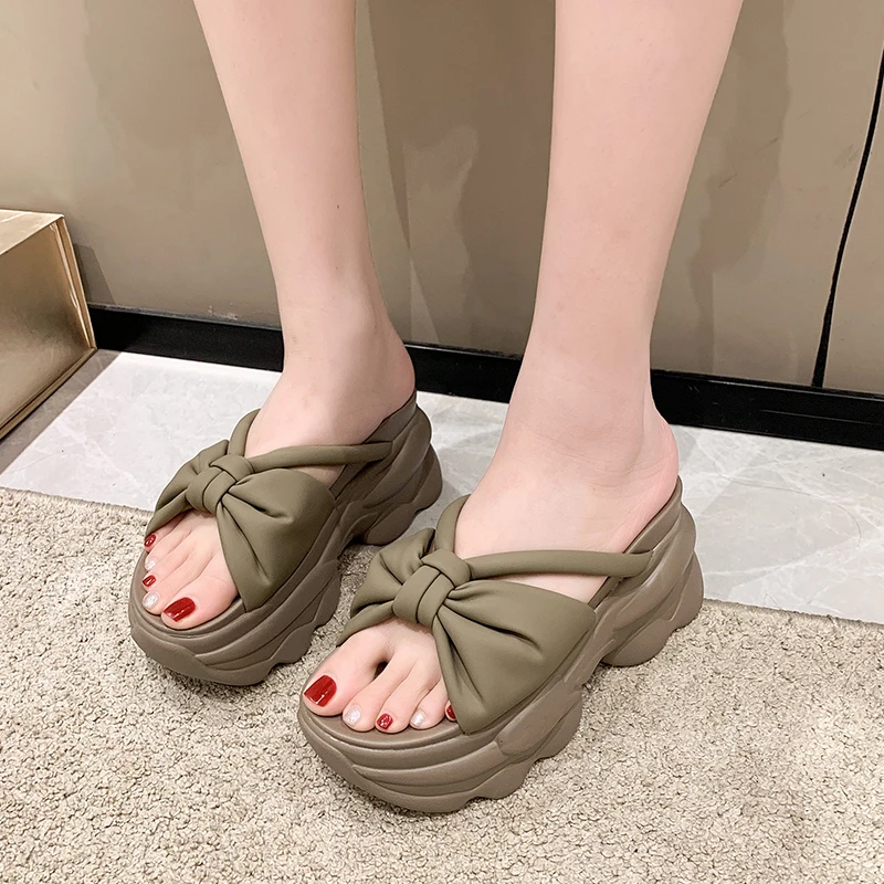 7.5CM Heels Wedge Slides Sandals Women Casual Outdoor Slippers Female Summer Non Slip Beach Slippers Walking Chunky Shoes Woman