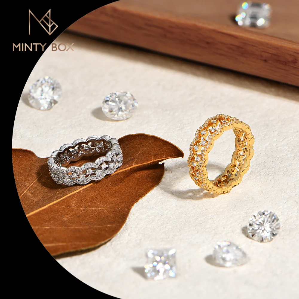 

MINTYBOX Silver 925 Stackable Moissanite Rings Rings Lace Ring Light Luxury for Women Engagement Fine Jewelry Wedding Party Gift