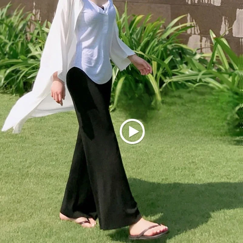 

Summer Loose Maternity Ice Silk Wide Leg Pants Black Straight Casual Large Size Pregnant Women Floor-Length Draping Long Trou...
