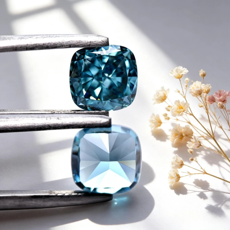 Kubischer Zirkonia Crushed Ice Cut Quadratische Kissenform Aquamarin-Farbe 5A+ Qualität CZ 4K-Schliff Hochkarätiger Diamant – Detail 2