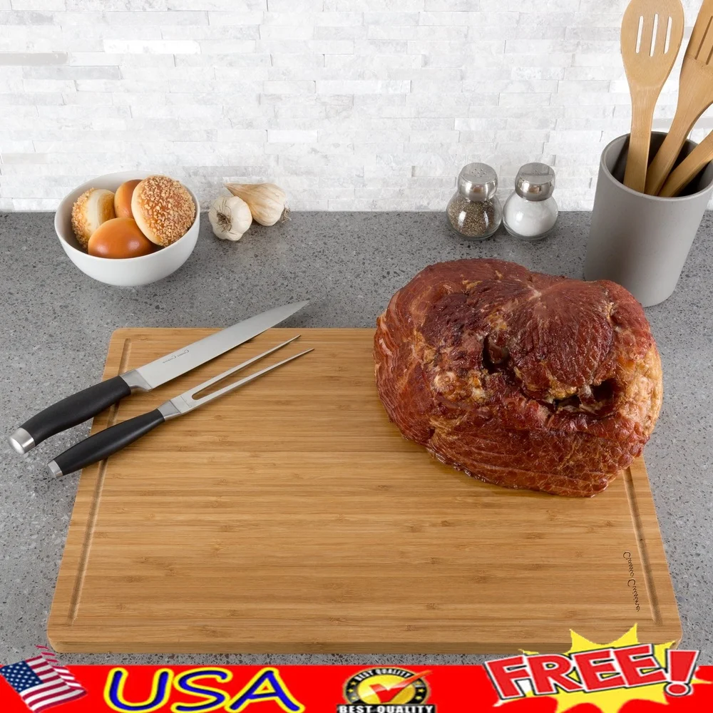 

Очень большая бамбуковая разделочная доска, кухонная доска для приготовления, антибактериальная, прочная, для сока, канавок, защита ножа, простое обслуживание, экологически чистая