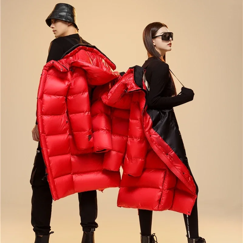 

Winter 90% White Goose Down Thick （Winter) Warm X-Long Men's Jackets 2025 New Arrivals Men Hooded Korean Down Parkas Coat