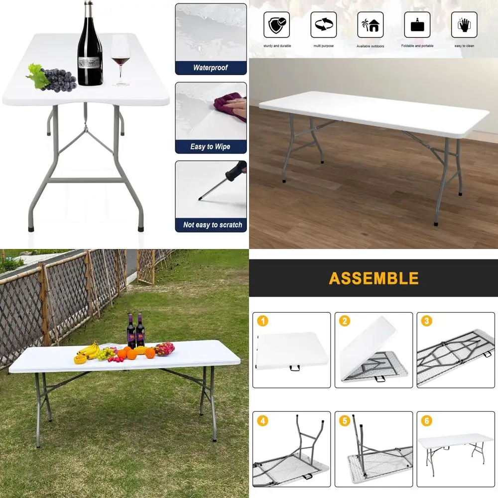 

Portable 6ft White Heavy Duty Plastic Folding Table for Camping, Picnics, and Parties