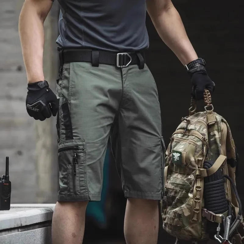 Mens Cargo Shorts Summer Tactical Cropped Trousers  Outdoor Waterproof Multi-pocket Bermudas Pants Camo Ripstop Hiking