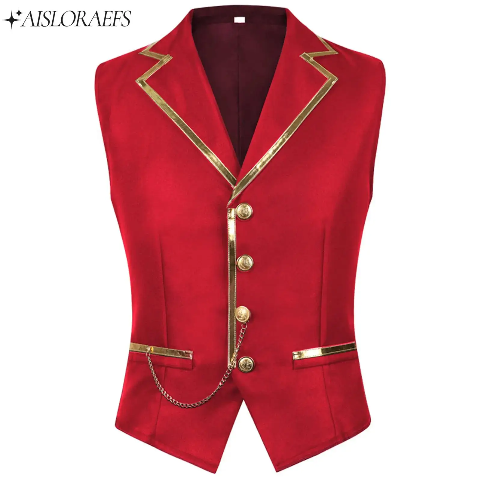 

Mens Metallic Trim Chain Decor Vest Steampunk Gothic Waistcoat Men's Casual Vest Stage Performance Costume Evening Party Vests