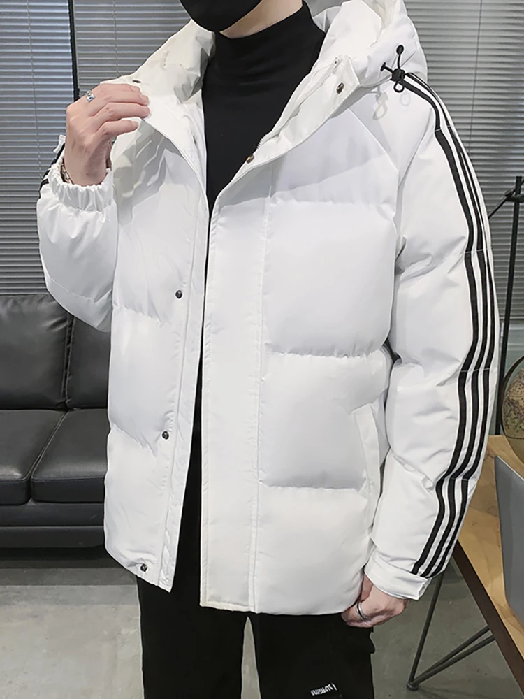 

Модное зимнее мужское пуховое хлопковое теплое пальто Jaet Thi, корейское модное пальто с капюшоном на молнии, молодежное повседневное свободное пальто