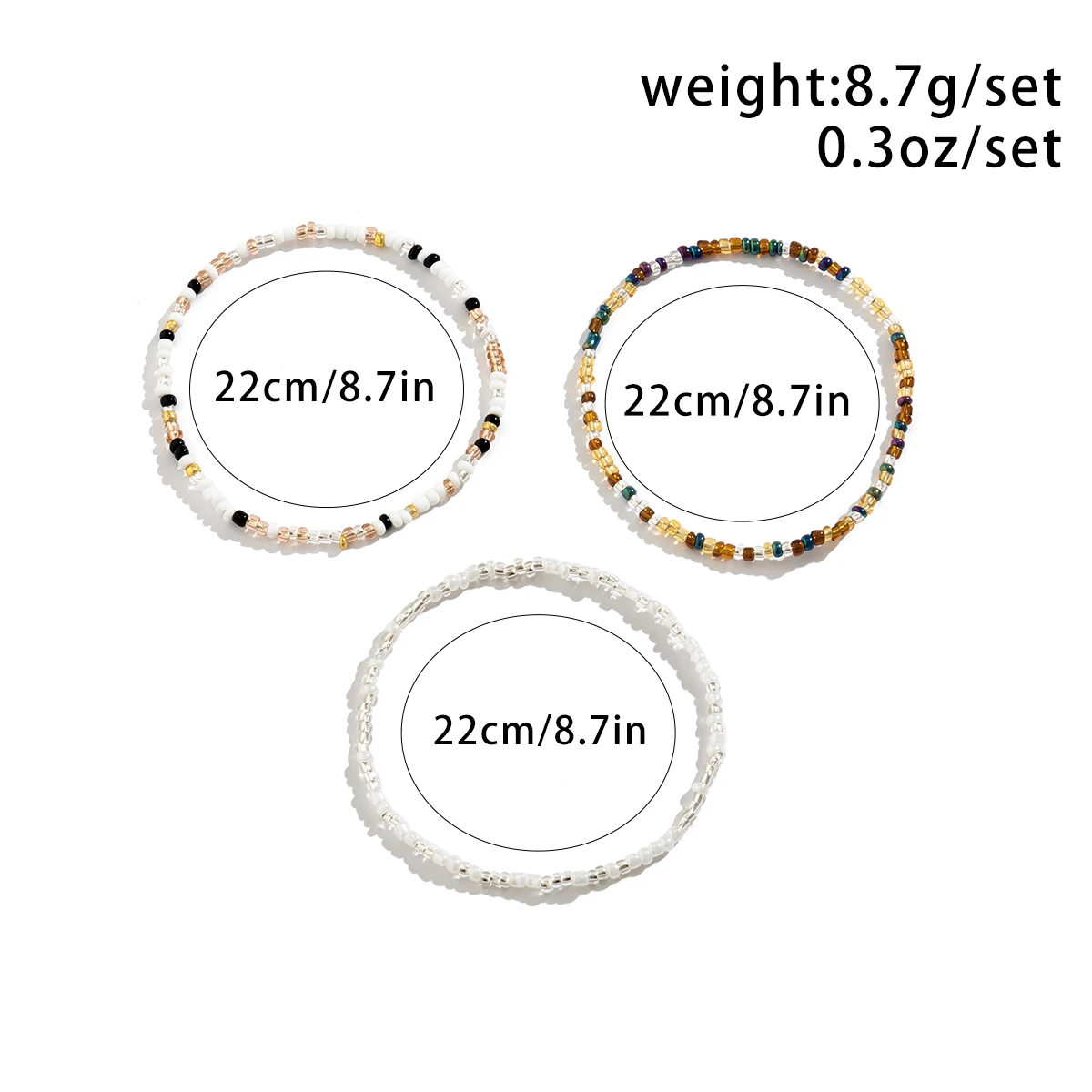 IngeSight.Z Bohemian 3pcs/set Multicolor Beaded Anklets Women Handmade Elastic Bracelet On The Leg Foot Summer Beach Jewelry