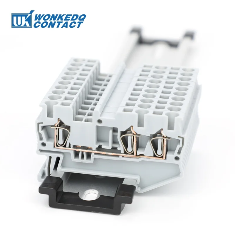 10Pcs ST2.5-TW DIN Rail Spring Cage Terminal Block 3-Conductor 2.5 mm² 28AWG-14AWG Connector One Input Two Output ST 2.5-TWIN