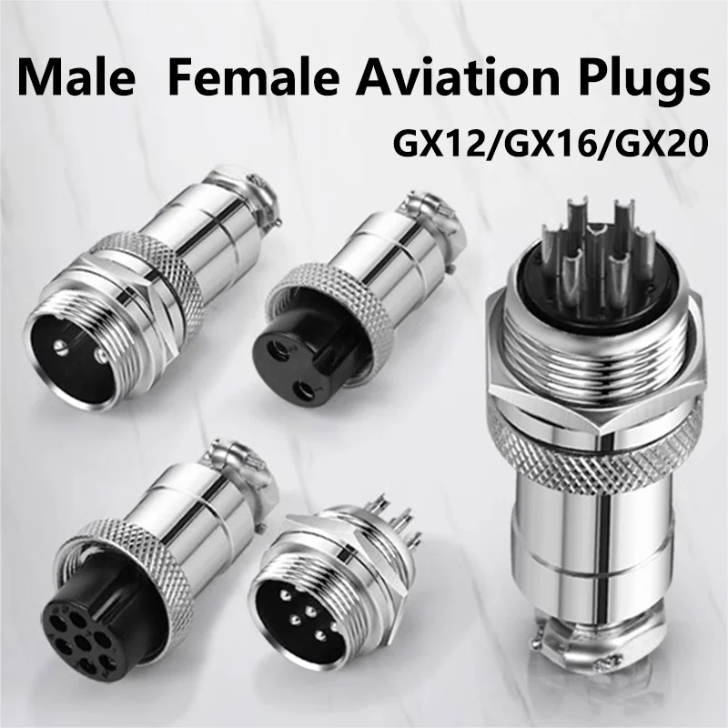 

5 Set GX12/GX16/GX20 Aviation Plug Socket 2/3/4/5/6/7/8/9/10/12/14/15Pin Gold-plated Male Female Soldering Industrial Connectors