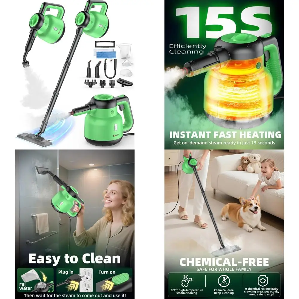 

Powerful Multi-Purpose Steam Cleaner with Detachable Handheld and 12 Accessories for Home Floor and Surface Cleaning