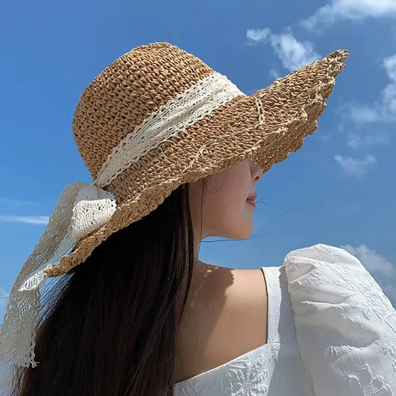 Women's Summer Visors Hat Foldable Sun Hat Wide Large Brim Beach Hats Fashion Lolita Hat Chapeau Femme Beach UV Protection Cap