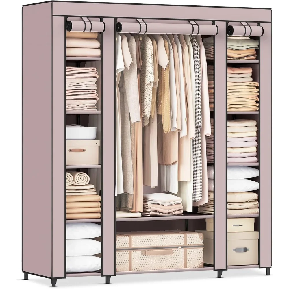 

Wardrobe, bedroom portable wardrobe, clothes rail with non-woven cover, clothes storage organizer, 59 x 17.7 x 69 inches