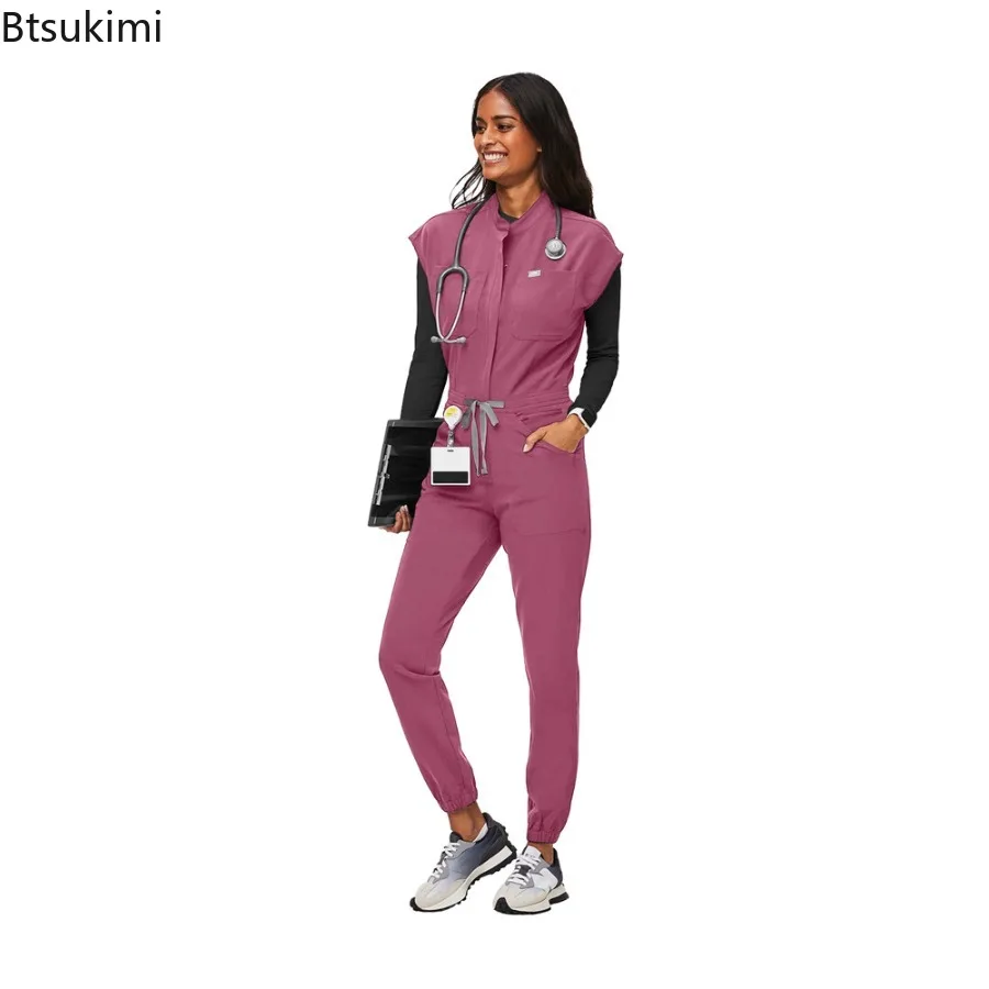 Fashion Zipper Jumpsuit Medical Uniform Health Service Nursing Romper Pet Grooming Nurse Uniform Onesie Short Sleeved Workwear view 2