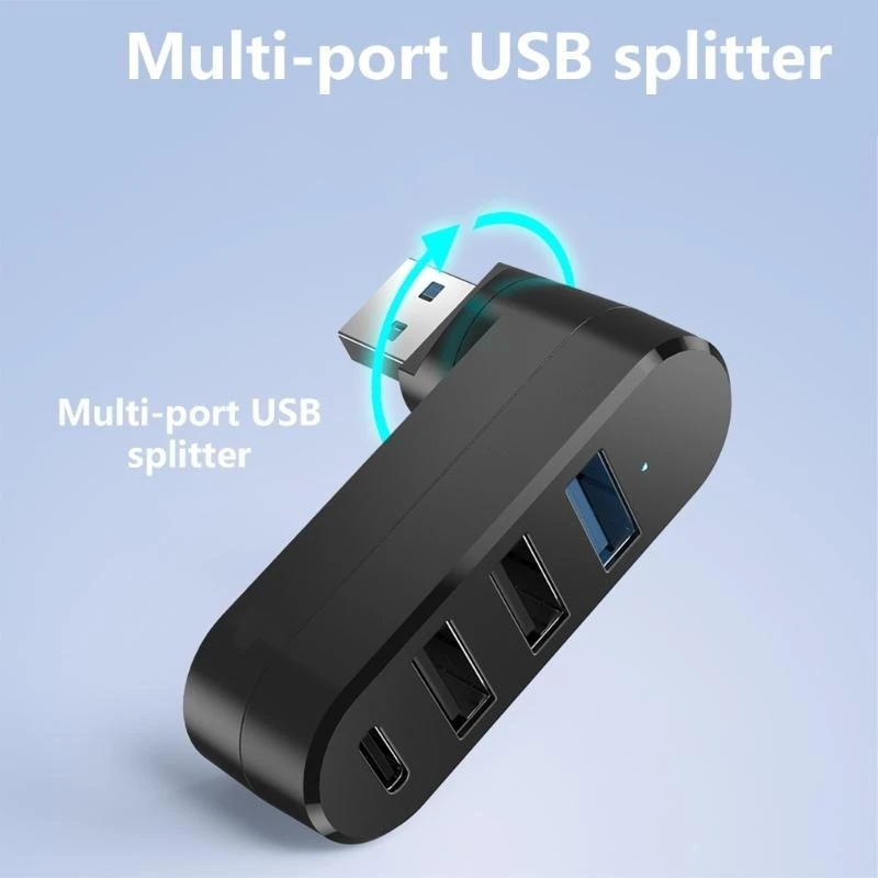 90/180 degree Rotatable 4 Ports USB 3.0 2.0 Hub Type C High Speed Data Transfer U Disk Splitter Adapter For Laptop MacBook PC