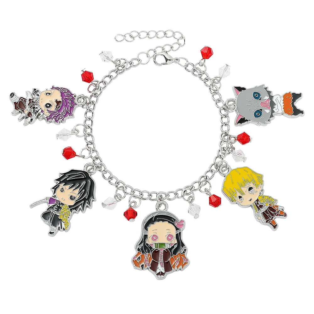 Anime Demon Slayer Kimetsu no Yaiba Charms Bracelet Tanjirou Nezuko Agatsuma Zenitsu Rengoku Kyoujurou Figure Bangle Jewelry