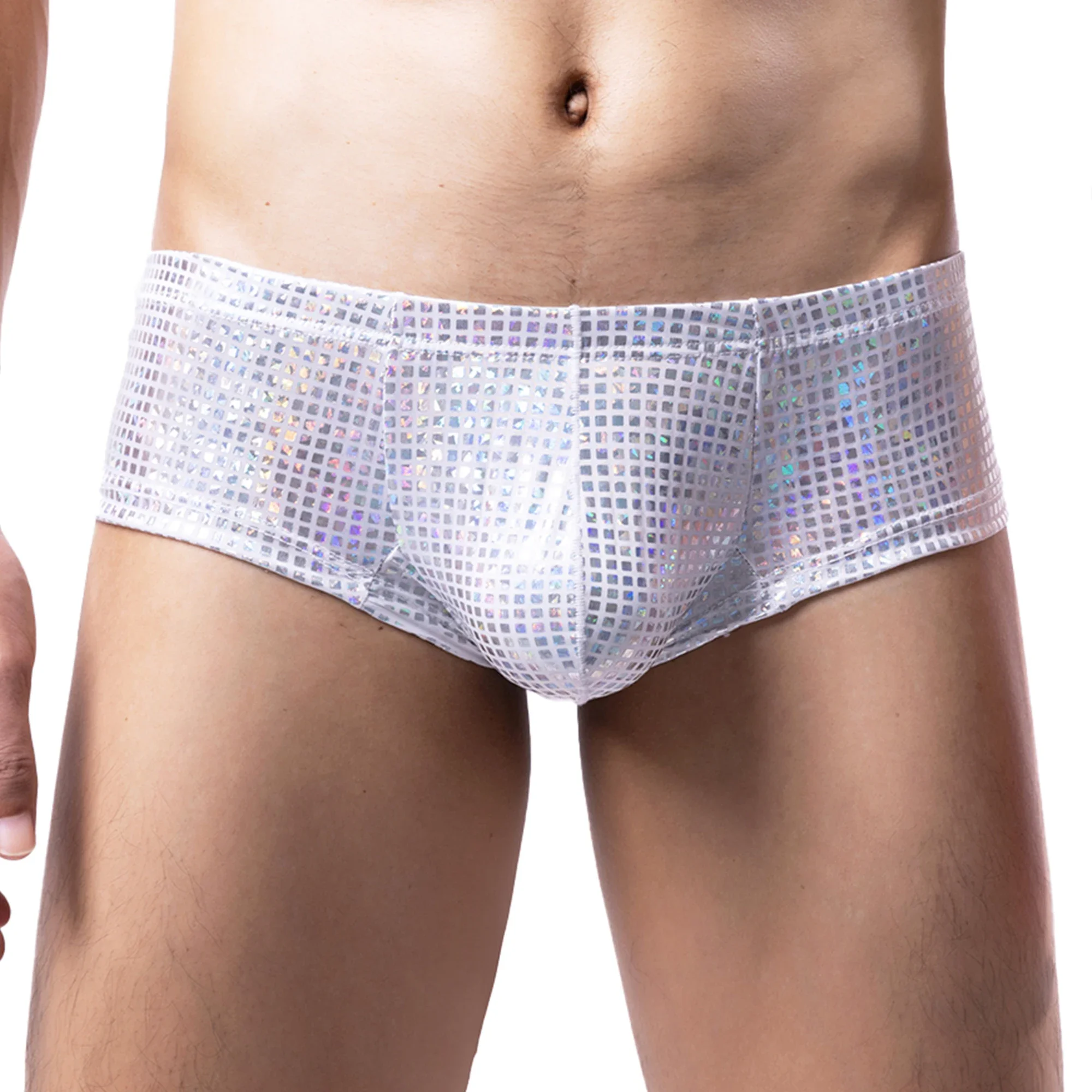 Fashion Men's Sexy Underwear Sequin Shiny Boxers Shorts Low Waist Trunks Underpants Bulge Pouch Briefs Breathable Comfy Panties