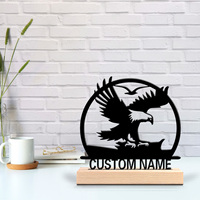 1pc Romantic Personalized Custom Eagle Metal Statues Desktop Sculpture With Wooden Base, Suitable For Animal Enthusiasts, Pet Co