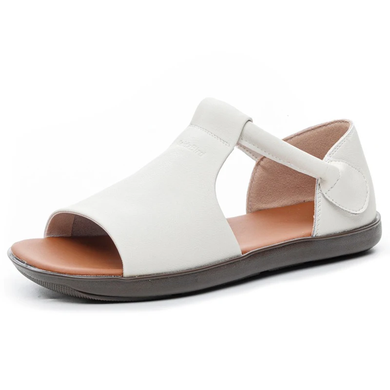

2026 Summer Women Genuine Leather Sandals Open Toe Hook & Loop Soft Bottom Non-Slip Comfort Casual Outdoor Walking Beach Shoes
