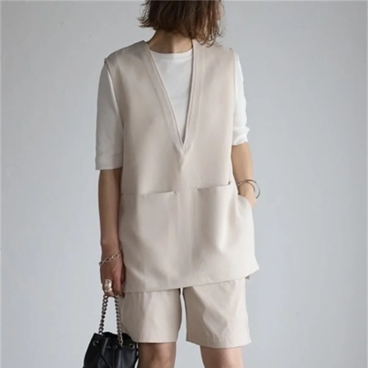 

Design Sensation Women's Vest Svel Deep V-Ne Pullover Pure Color Summer 2023 Faion Trend Cross-Border Item