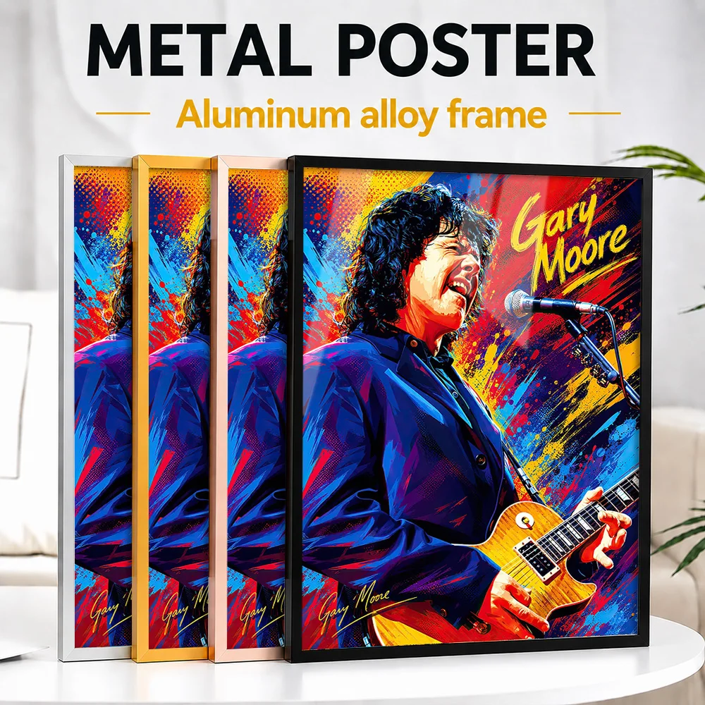 Gary Moore Vibrant Music Framed Aluminum Metal Poster Customized Photo High Contrast Stage Style Wall Art For Recording Studio