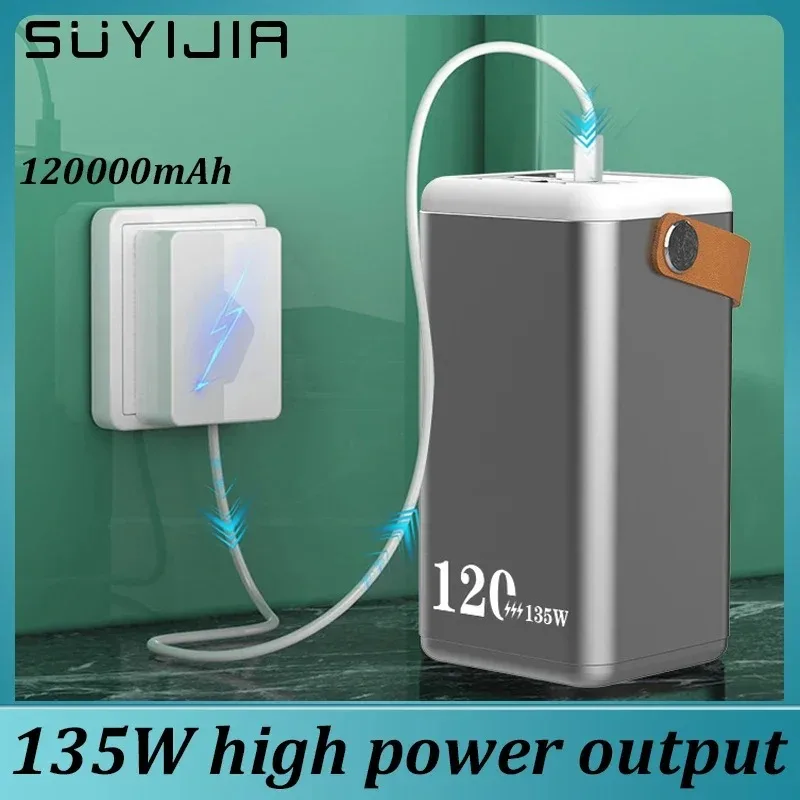 135W Fast Charging Power Bank 120000mAh Large Capacity USB C External Spare Battery Charger for IPhone  Xiaomi Samsung Laptop